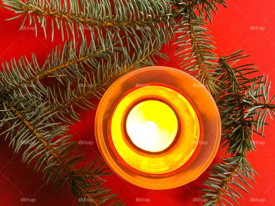 Bird's eye view into burning Christmas candle 