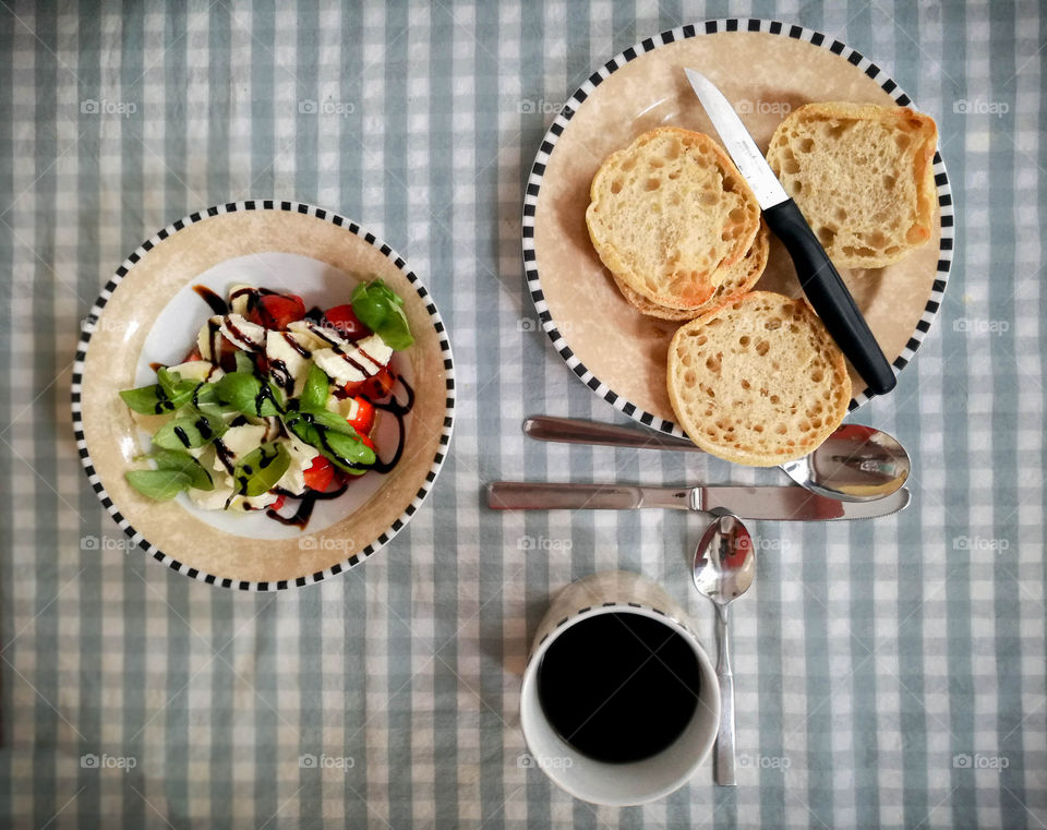 High angle view of a breakfast meal