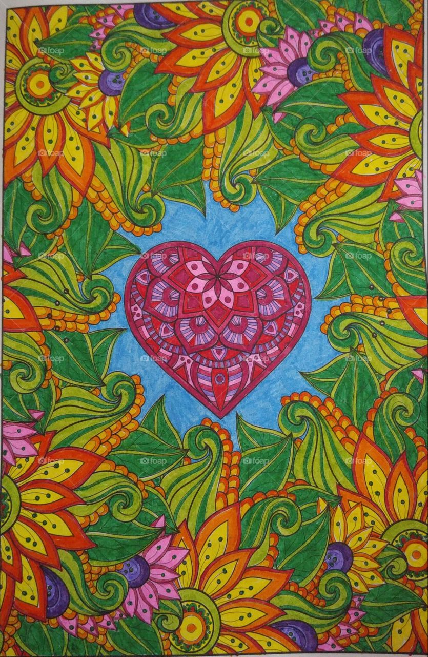 Colouring project - which a heart in flowers.