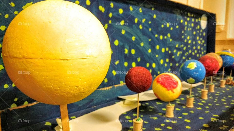 Planets made by kids in daycare
