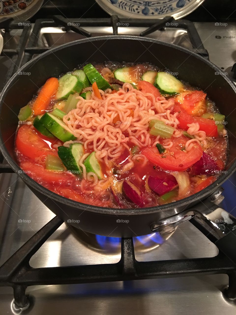 Ramen with vegetables healthy summer meal