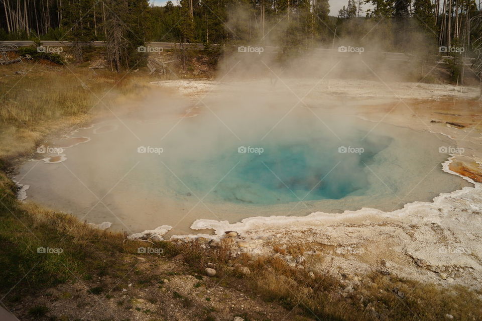 High angle view of hot spring in yellowstone national park