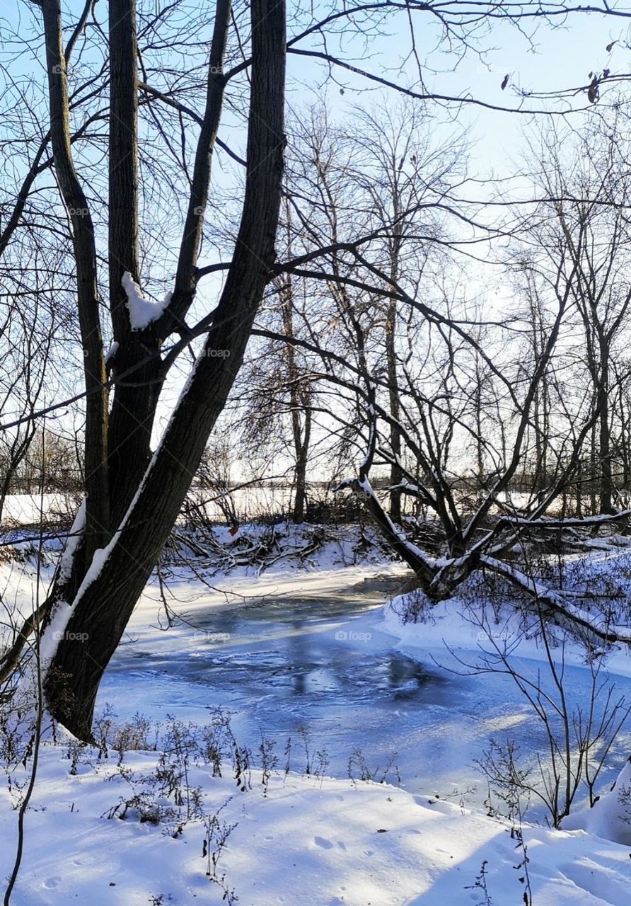 a frozen river in winter