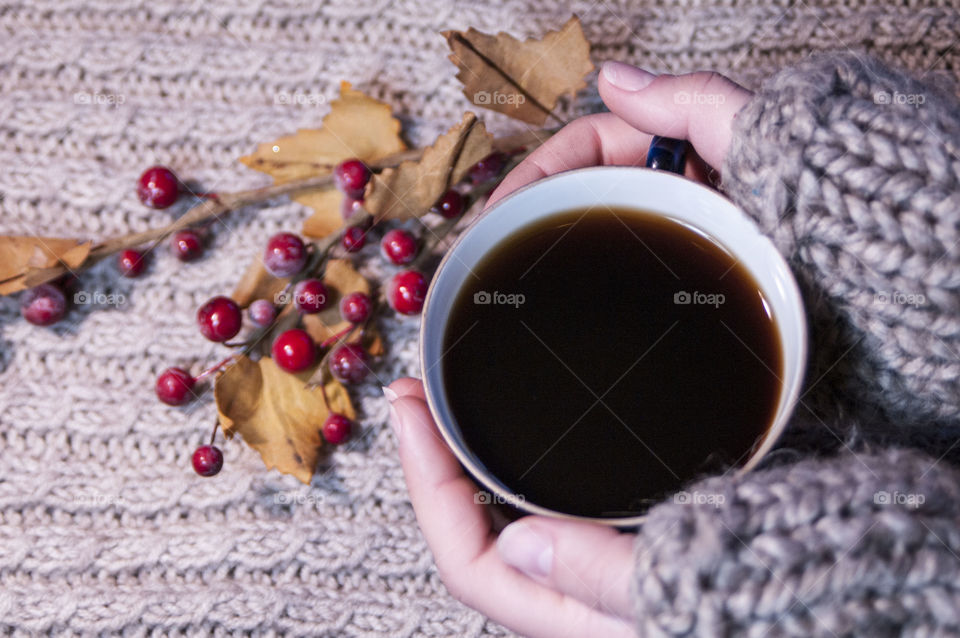 a cup of coffee in the winter