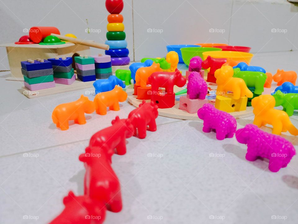 Colorful wooden building blocks for the kids, it's good for for learning for skills