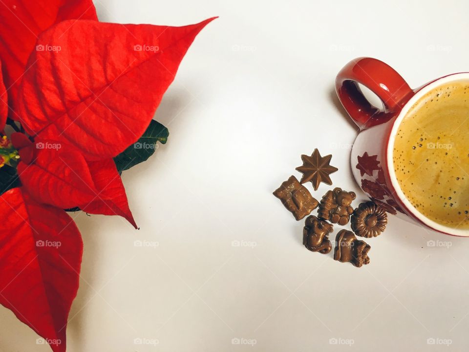 Coffee and christmas flower