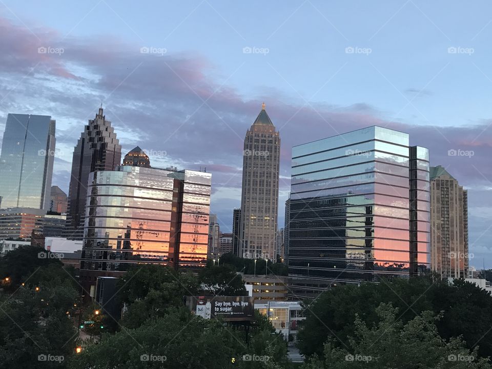 Sunset reflecting off Atlanta skyline