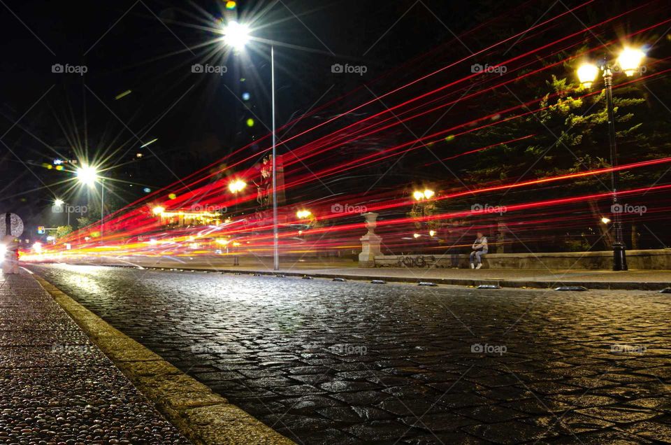 street illuminated by light strokes