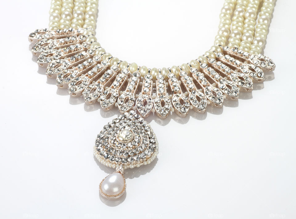 Beautiful Indian jewelry necklace on white background