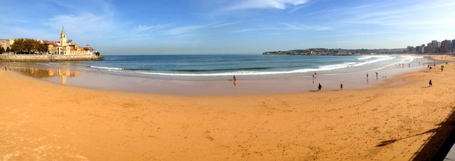 Panoramic view of San Lorenzo beach in Gijon, Asturias - Spain