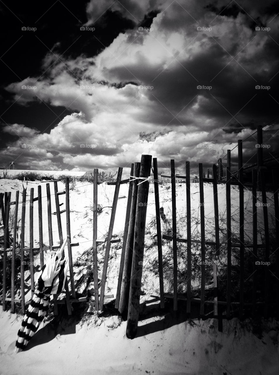 beach fence clouds blackandwhite by themuttley