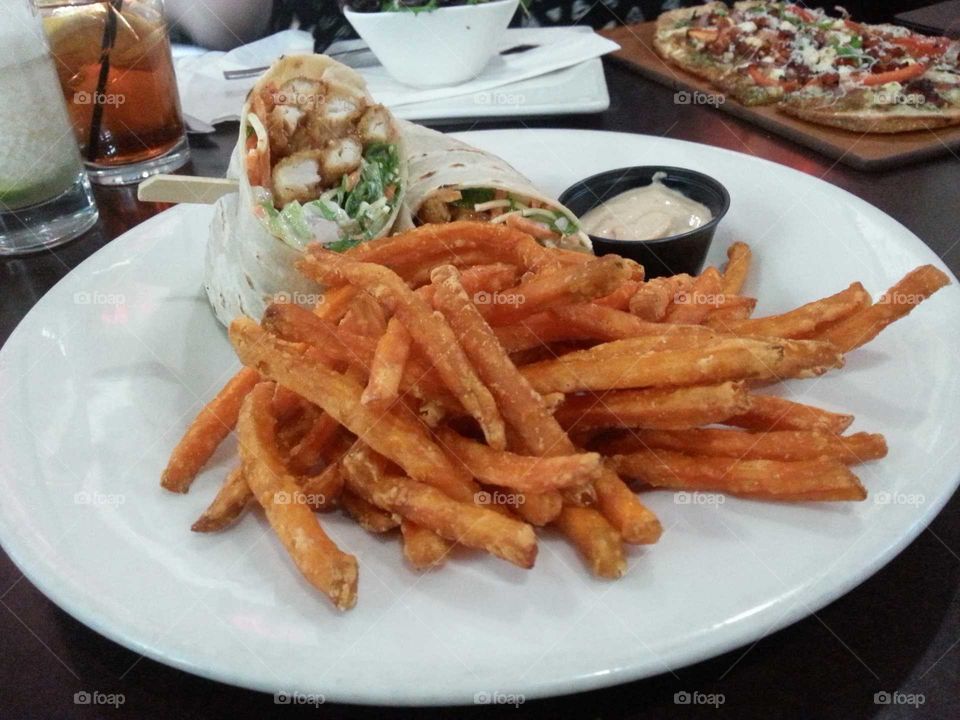 Chicken Wrap with Sweet Potato Fries