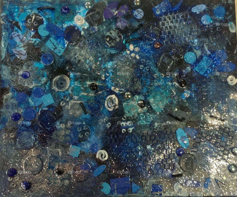 Toddler Art - Shades of Blue. This canvas layer painting was created  by the 2-year-olds in my classroom, then donated to the United Way auction.