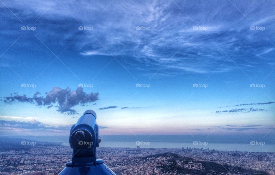 from the top of Tibidabo . cityscape of barcelone from of it's highest mountain Tibidabo 