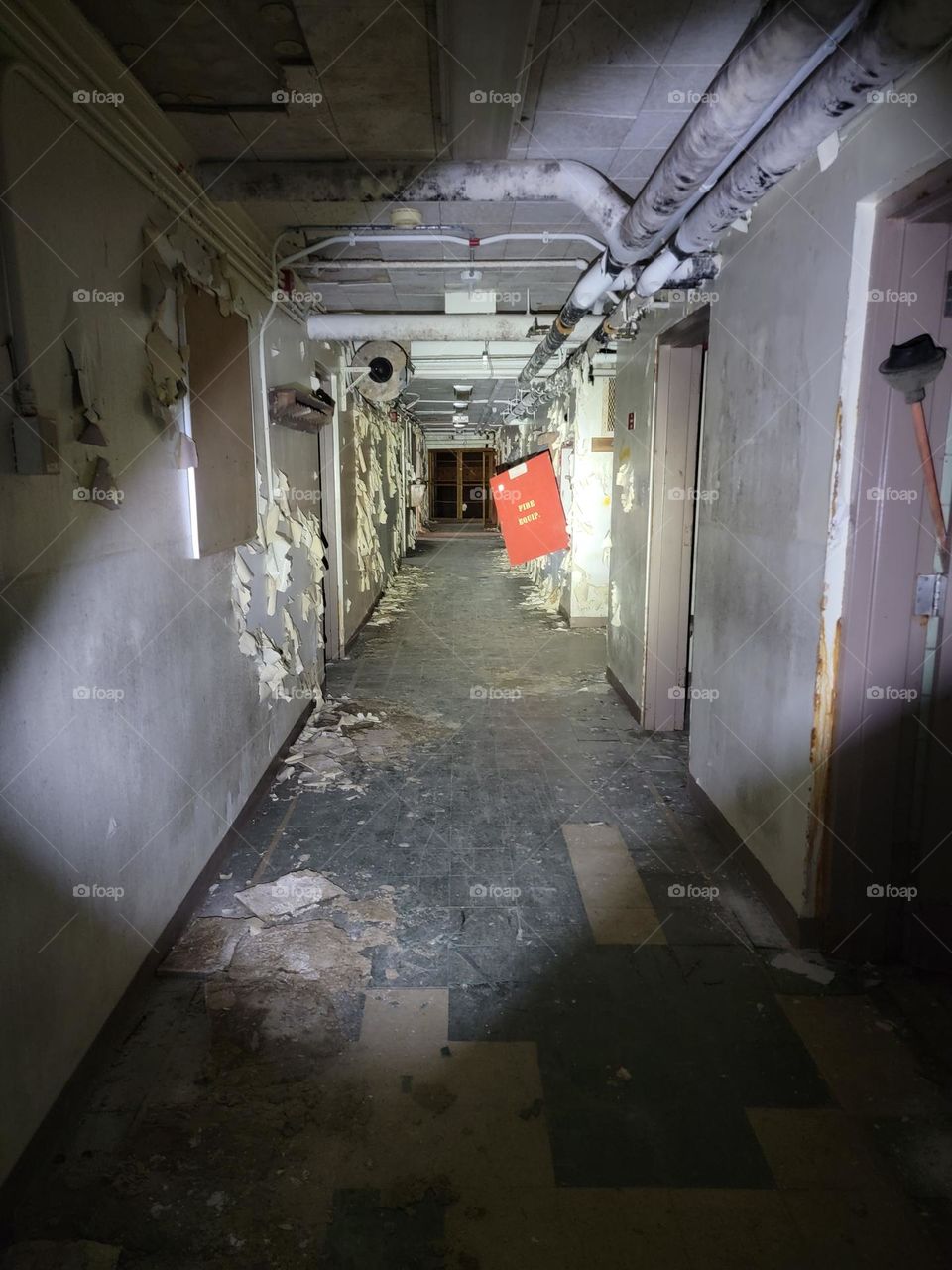 Spooky hallway of abandoned prison at SCI Cresson in Pennsylvania