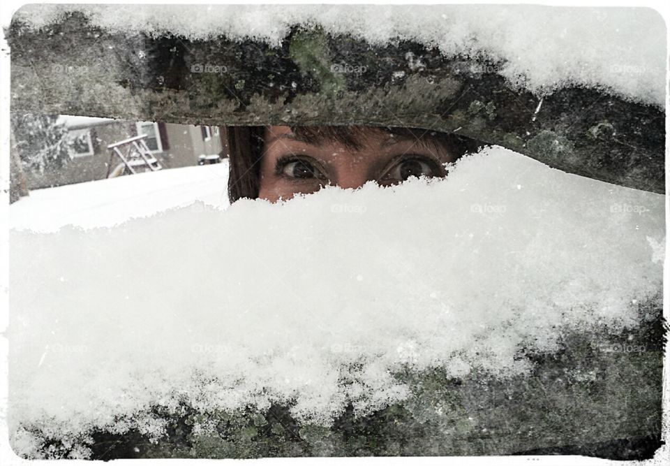 Snow Peeper. Selfie while peeping betwixt the drifts.