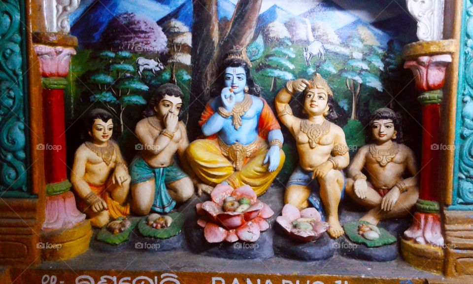 Lord Krishna Enjoying Dinner with Friends