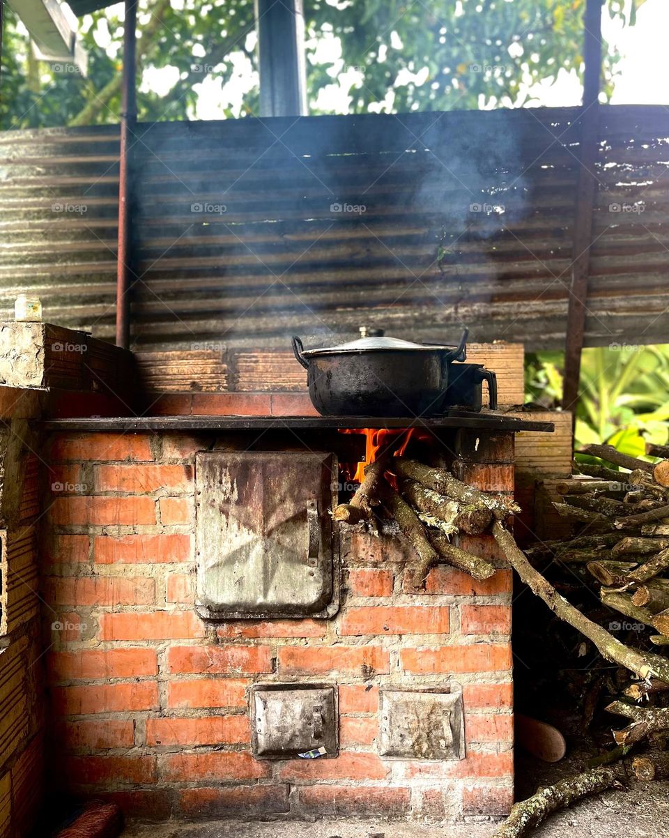A wood stove in the forest