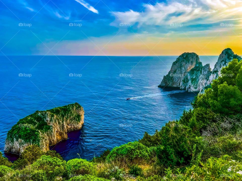 Sunset over Capri - Faraglioni di Mezzo 