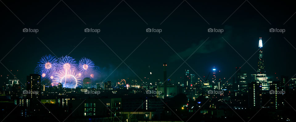 Fireworks above London. New Years Eve.