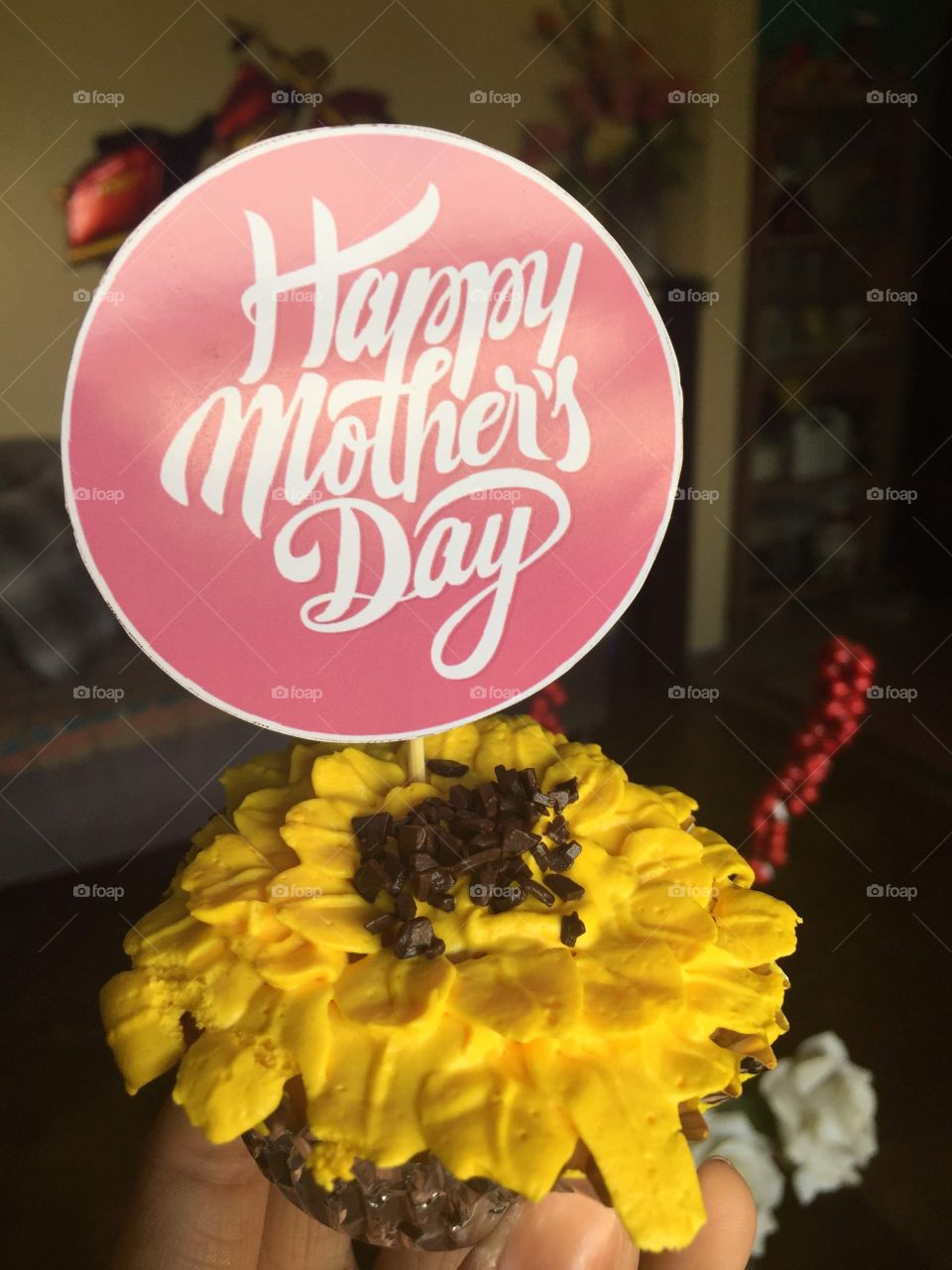 Appetizing, dainty, flavorful, lush, tasteful, yummy, delicious sun flower cupcake for my mama