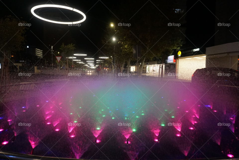 City#night#colors#neon#fountain#lights#urban