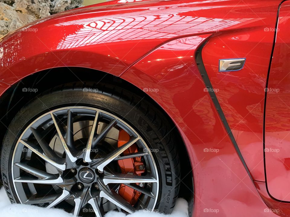 Shiny, red Lexus F model