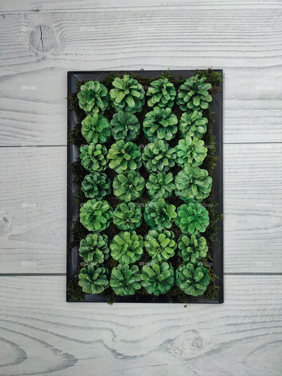 Green pine cone diy handmade wall decor in black frame