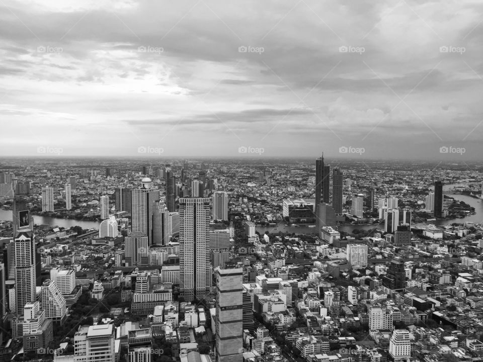 view of big city , Bangkok Thailand from king power mahanakhon roof top skywalk , a new traveling place for photography