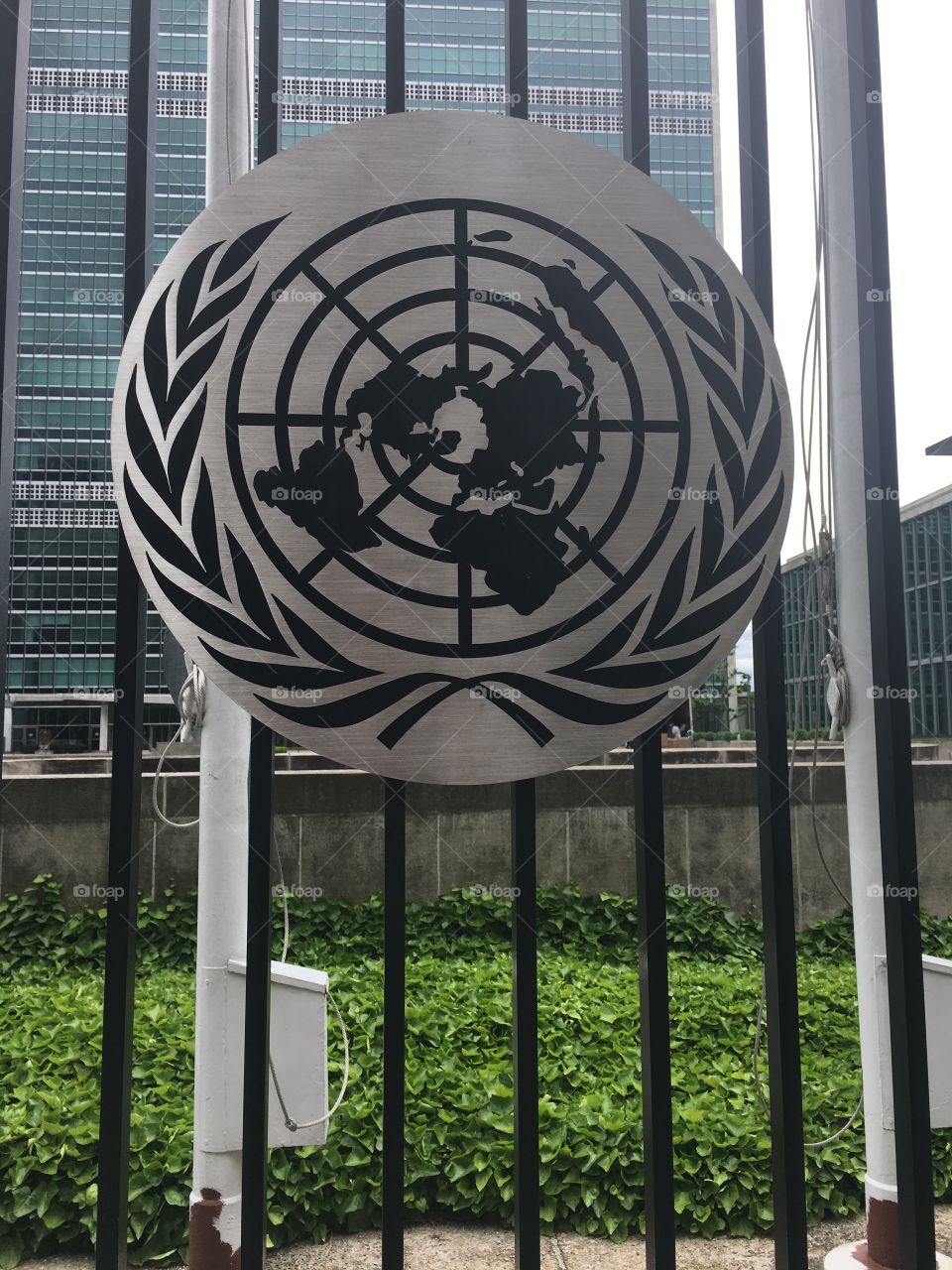 United Nations placard at their office in New York City. 