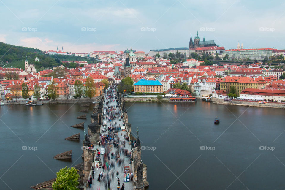 High angle view of prague skyline