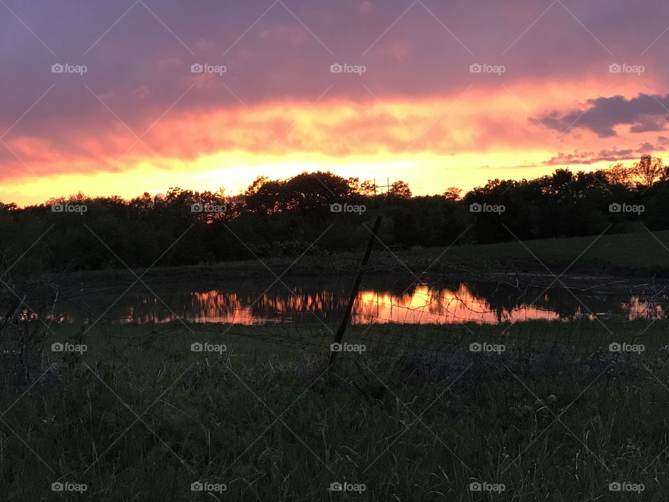 Missouri Farm Pond at Sunset 