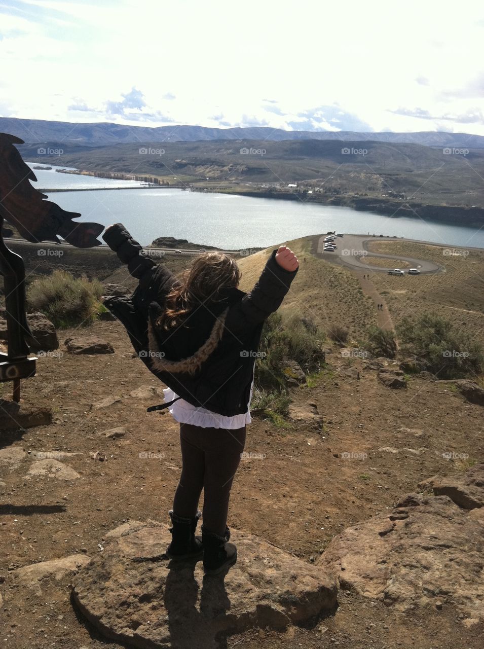 She Is On Top Of The World In Washington State at the Columbia River 