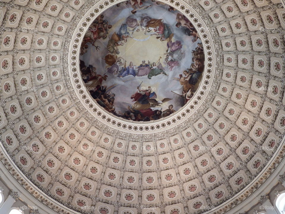 Painting in the top of the Capitol building rotunda.
