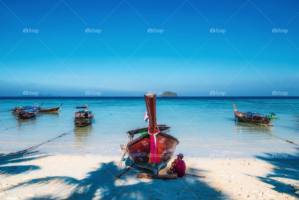 Beautiful scene of boat in sea scape at Koh LiPe Thailand