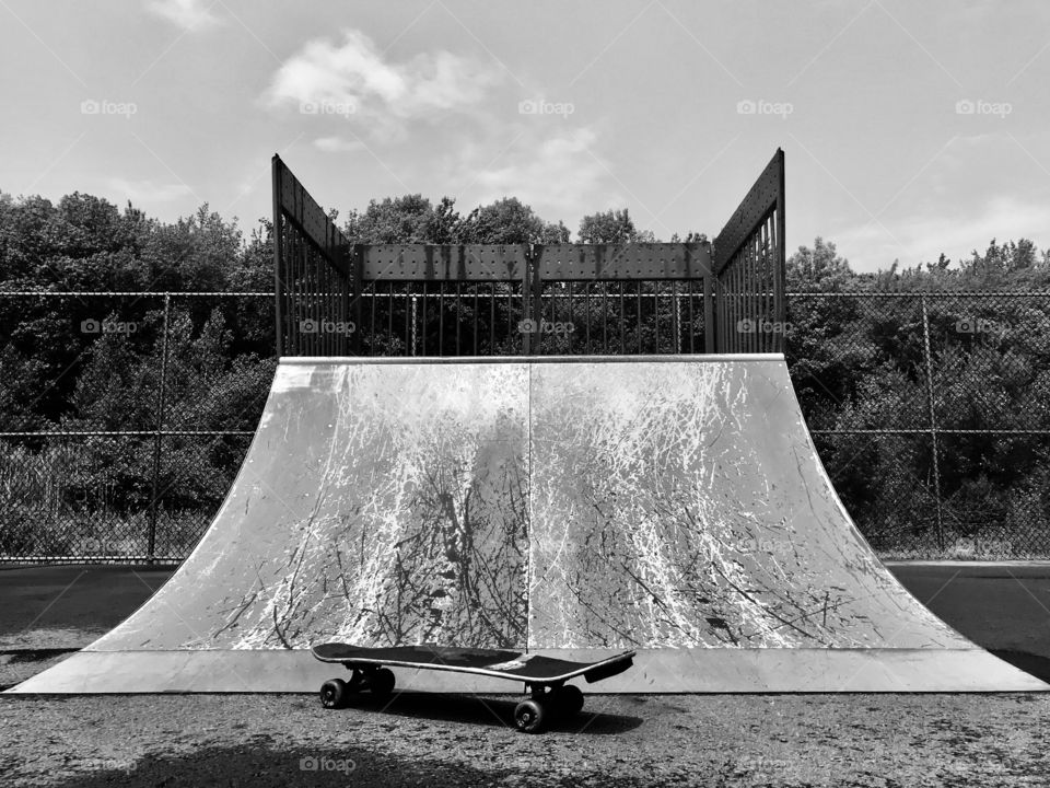 Skate Down Memory Lane; Monochrome ramp and skateboard 