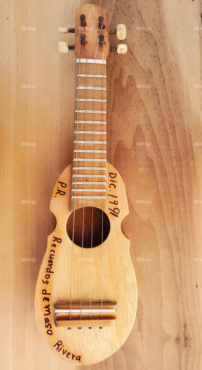 Cuatro de Puerto Rico. Cord instrument Made by a Puertorican musician in 1991,  Maso Rivera.