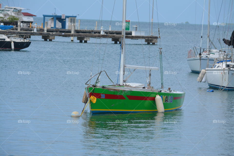 Small Green Boat Anchored in Bay Puerto Rico