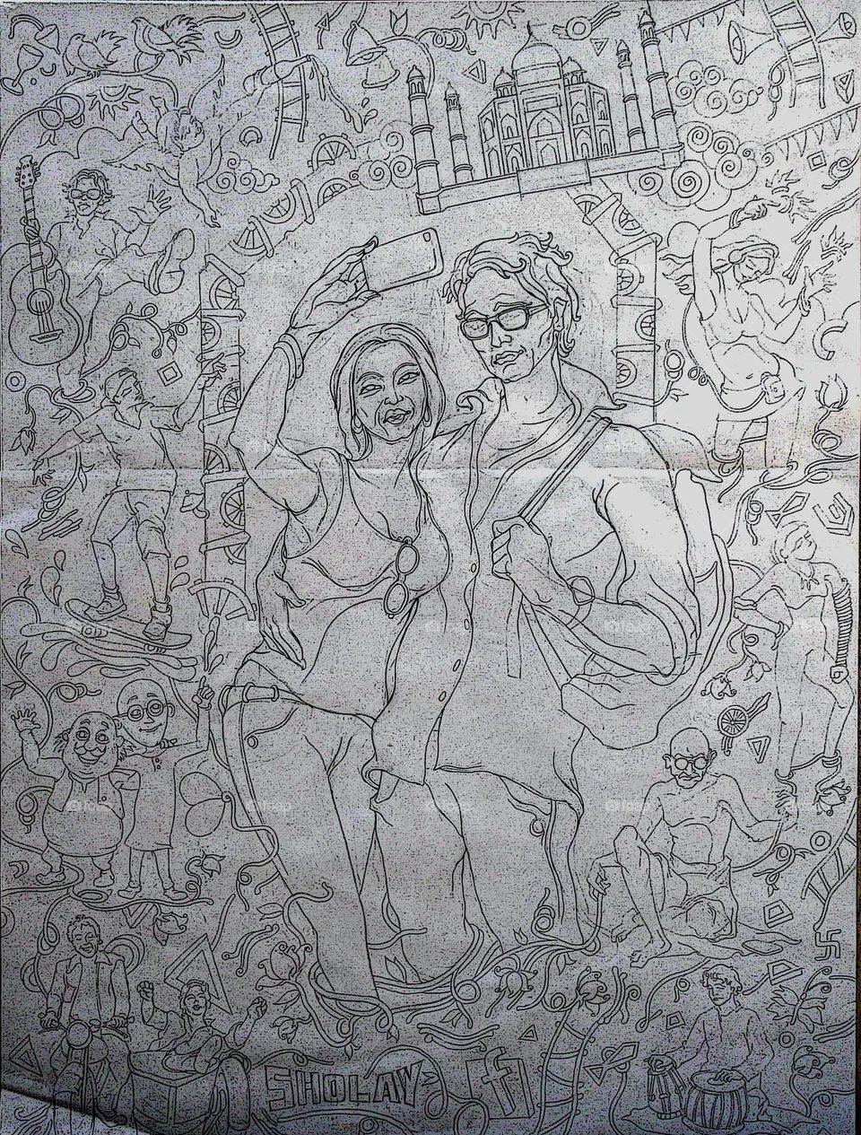 A line drawing on paper