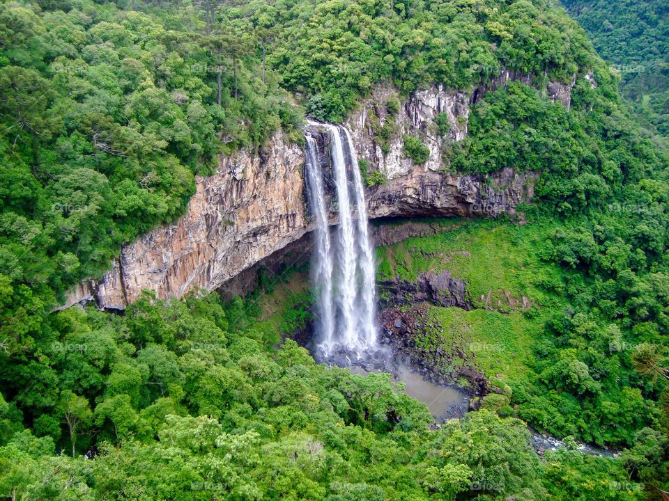 Aerial view of Snail Waterfall in Canela, RS - Brazil
