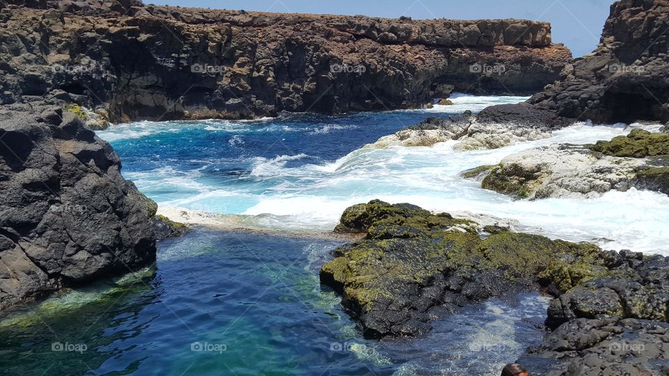 Buracona, a small natural pool, made by the ocean in Sal Island, Cape Verde