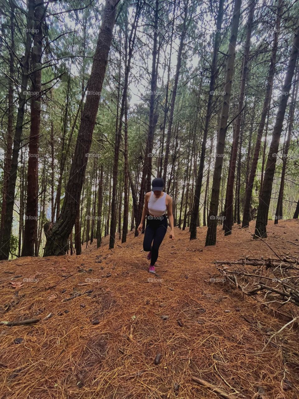 A woman hiking on the forest 