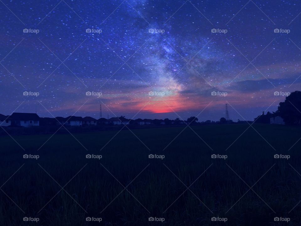 Night sky with sunset view 