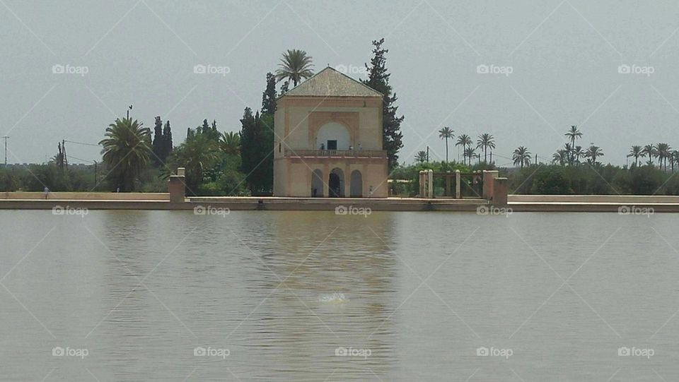 The garden of Menara at marrakech city in Morocco.