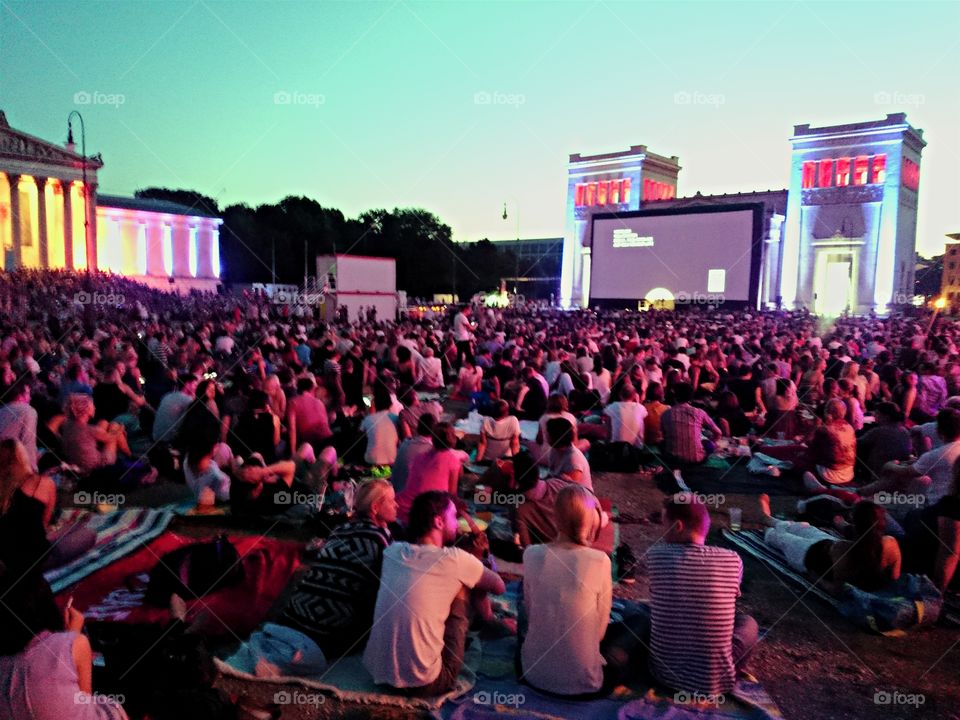 Open air cinema. Munich Königsplatz