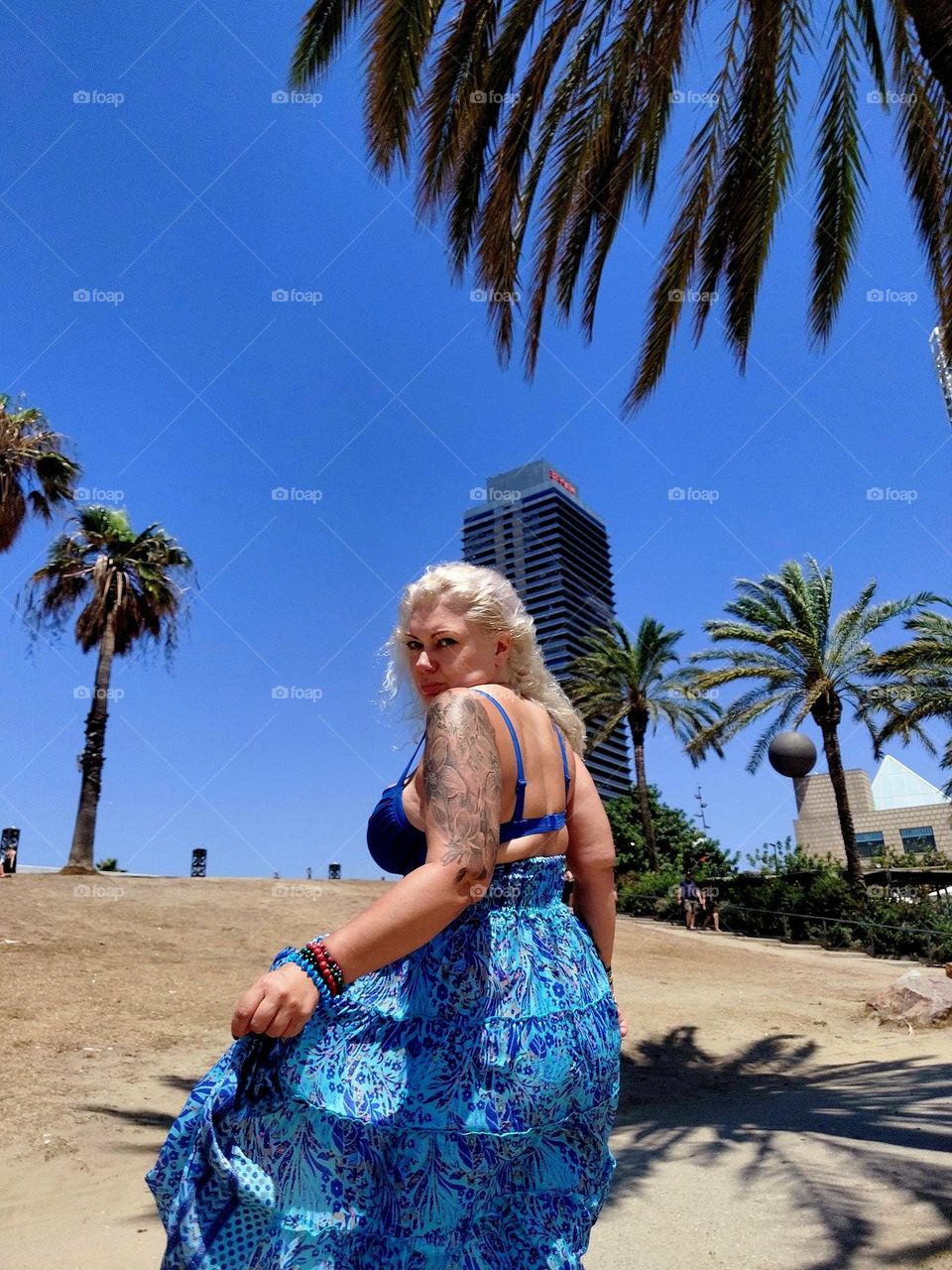 Blonde woman on the beach