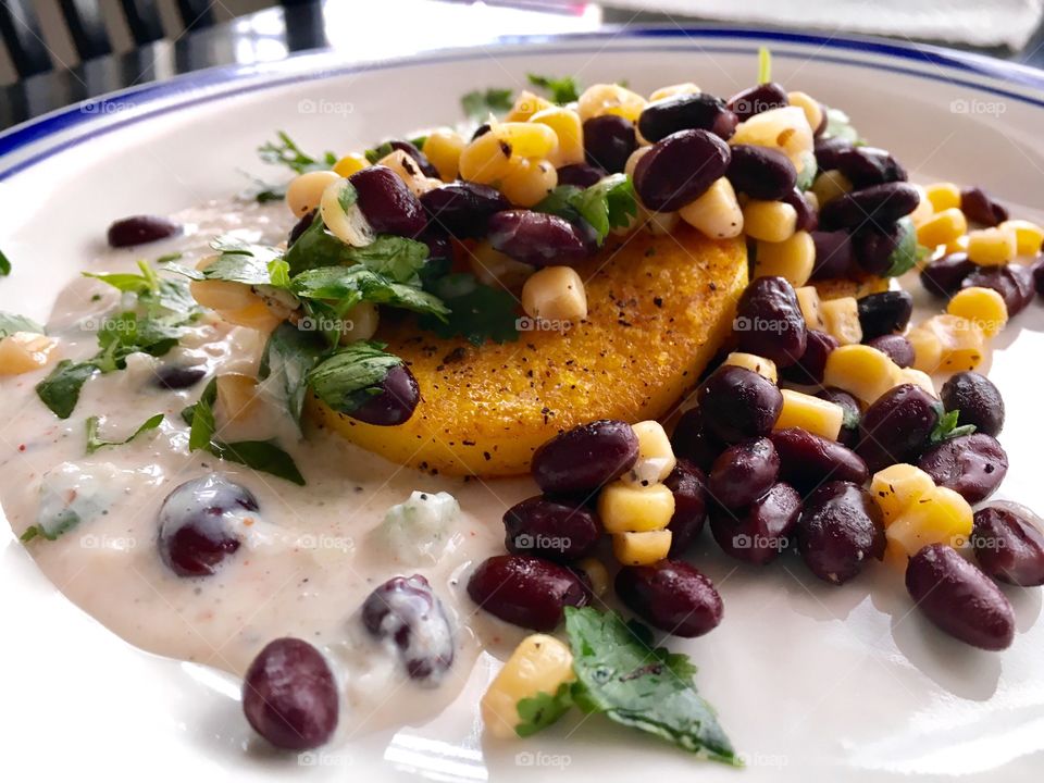 Healthy and Delicious Home Cooked Polenta and Bean and Corn Salad with Raita in 2017