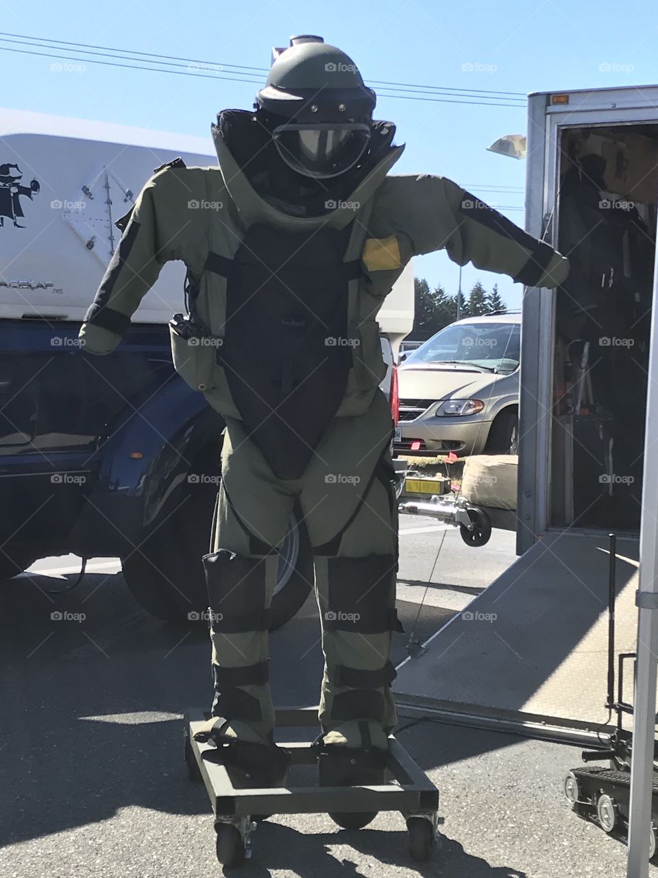 An explosive protection suit used by EOD members of the Canadian military.