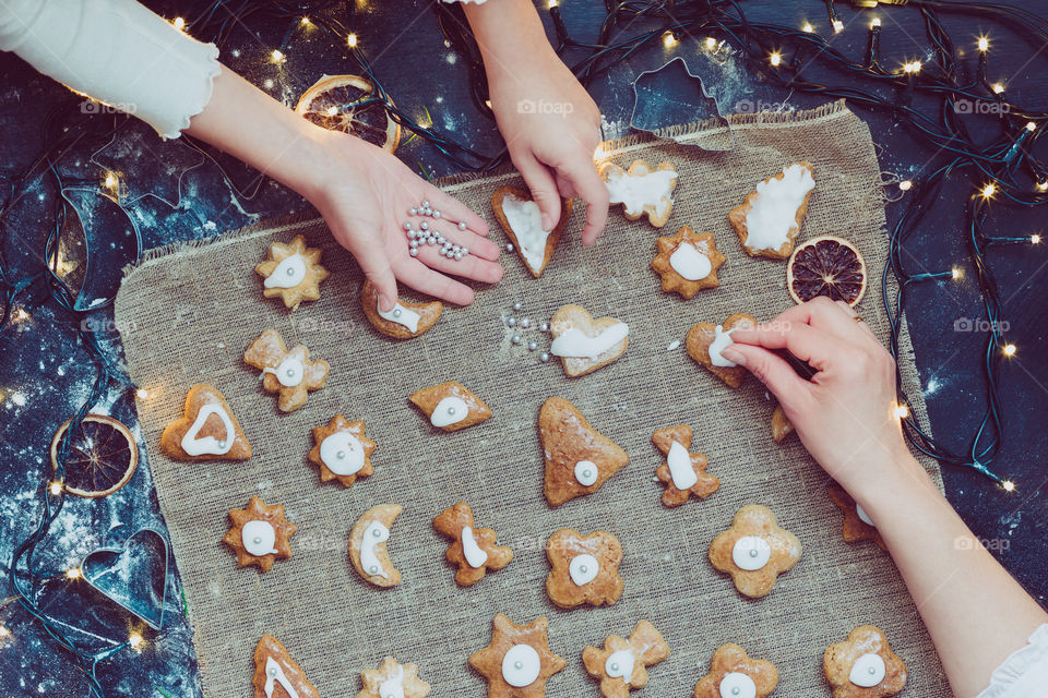 Women preparing christmas cookies