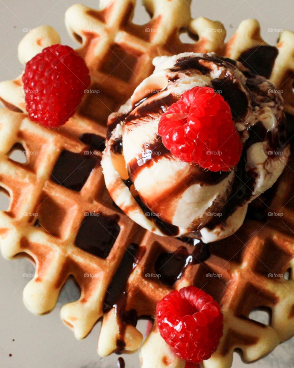 Ice cream and waffle